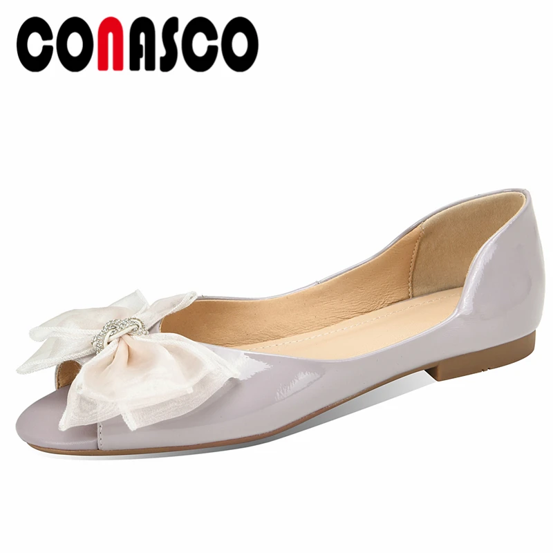 

CONASCO 2021 сезон: весна-лето Женские туфли-лодочки Peep Toe Лакированная кожа элегантные с прелестным узлом-бабочкой туфли Повседневная Женская ра...