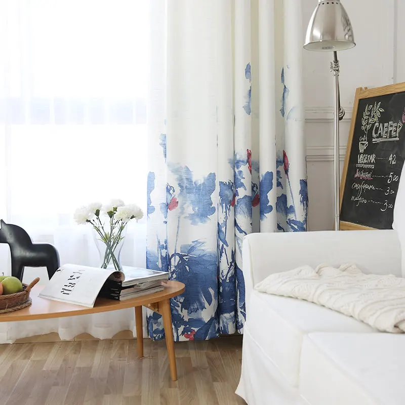 Шторы в китайском стиле с цветком лотоса для гостиной элегантные льняные Простые