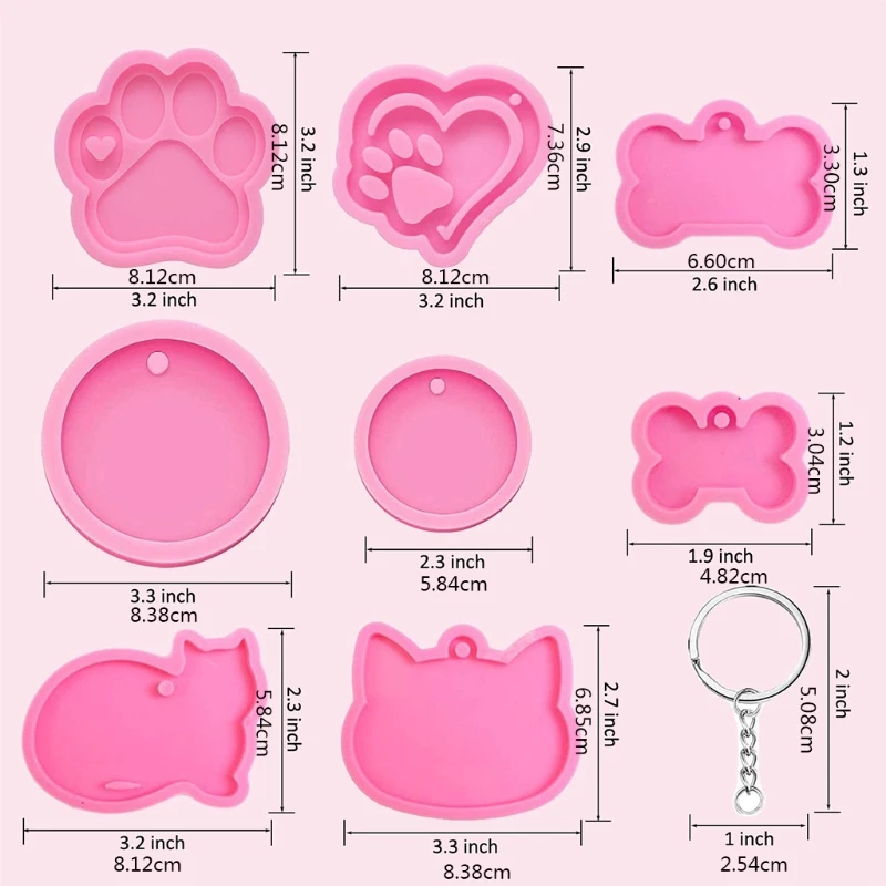 

J60E Hanging Sign Resin Mold Love Bear Palm Bone Round Cat Keychain Silicone Mould