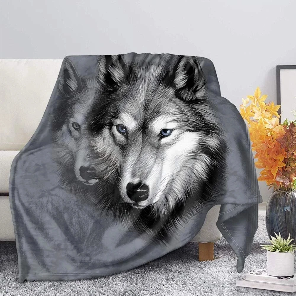 

HUGSIDEA Super Soft Sherpa Throw Blanket Gray Wolf Printed Home Bedroom Decor Bedspread Plush Travel Blankets Manta Dropshipping