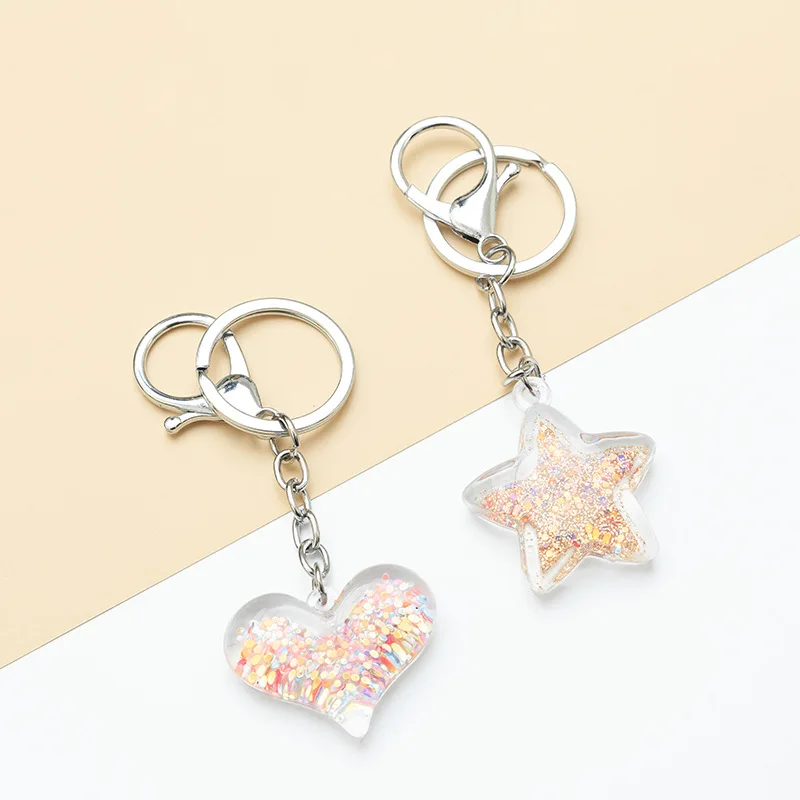 

New Fashion Accessories Creative Acrylic Love Girl Key Chain Accessories Peach Heart Quicksand Bag Pendant