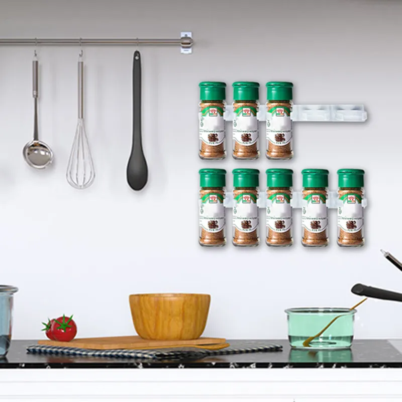

4 Pcs Bottle Rack Kitchen Storage Rack Wall Mount Jars Spice Holder Tools Plastic Clip Rack Cabinet Door Hooks Ingredient Spice