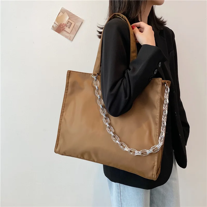 

Brown/Black Large Shopper Bags Totes Women Handbags Designer Brand Quality Nylon Shoulder Bags Solid Big-Chain Shopping Bags