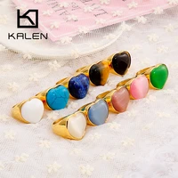 kalen gold color stainless steel rings for women heart big marble colourful stone wedding bands mujer anillos jewelry