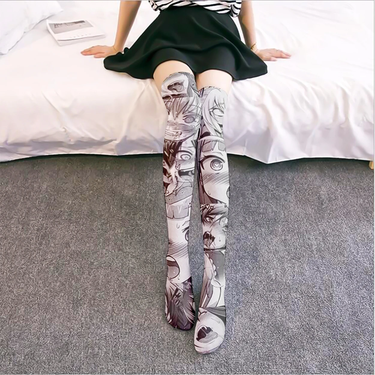 Новинка милые летние чулки выше колена с 3D рисунком женские серые японские для