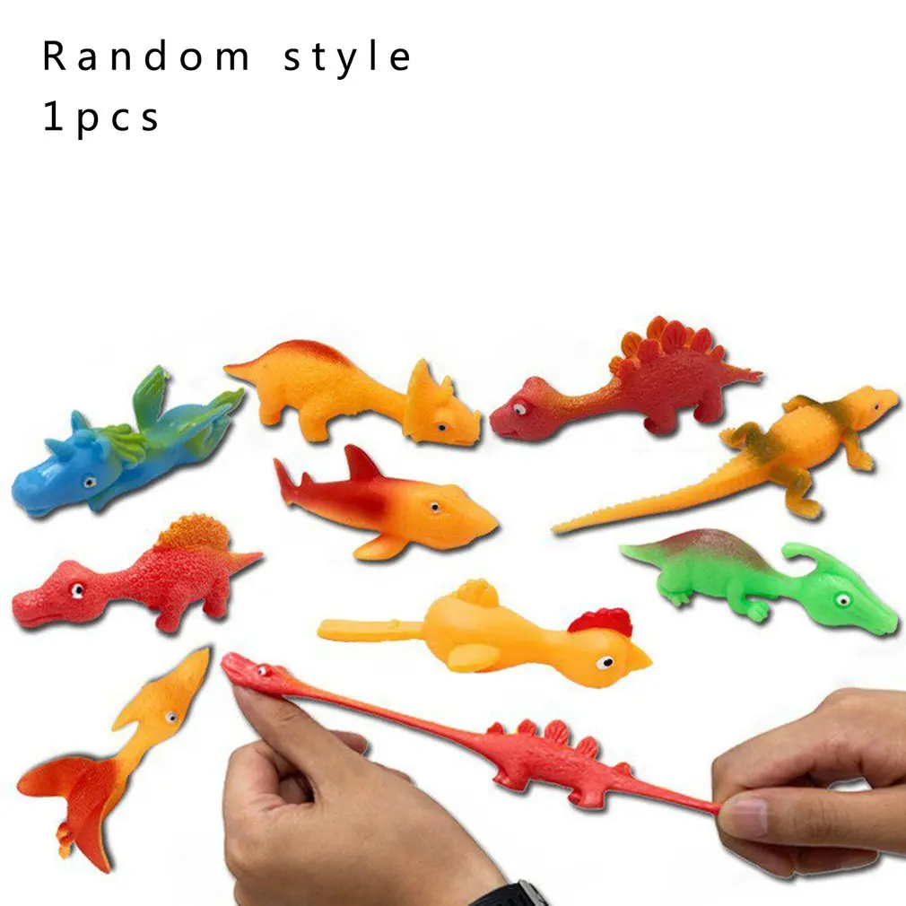 

1 Pcs TPR Catapult Toys Slingshot Flying Simulation Dinosaur Shape Exquisite Toys Mini Animal Toy Color Random