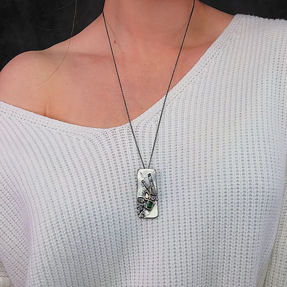 Подвеска в стиле хип хоп Рок длинной формы зеленое ожерелье с фианитом женские