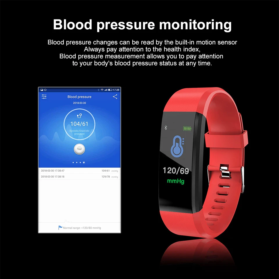

UOAIE Smart Band watch Heart Rate Blood Pressure Monitor High Brightness Colorful Screen Smart Bracelet Wristband Notification
