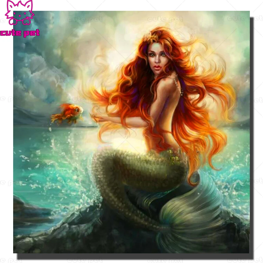 Cartoon Mermaid Full Square Round Diamond Painting Patterns Cute Fairy 5d Diy Hand Puzzle Wall Stickers Decor