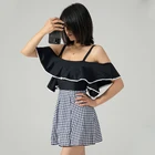 Сексуальный женский купальник с открытыми плечами и оборками, слитный купальник, монокини для похудения и контроля живота, Классический Клетчатый купальник с открытой спиной