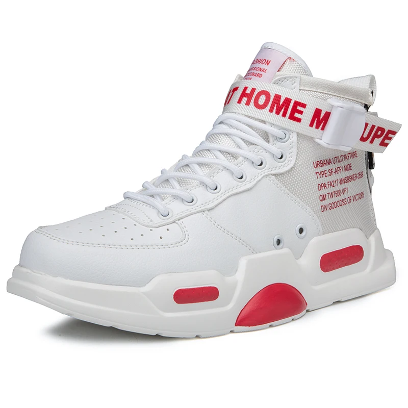 White Red Новые модные мужские кроссовки с высоким берцем, спортивная обувь для мужчин, черная/белая уличная прогулочная спортивная обувь, удобная Size39-45 - Цвет: White Red