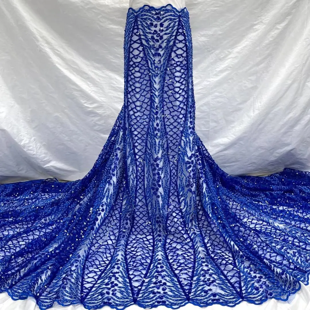 

2021Classic Luxury Elegant Embroidered Lace African Heaviors Beaded Tub Fabric for Bride Wedding Party Dress NN521-A