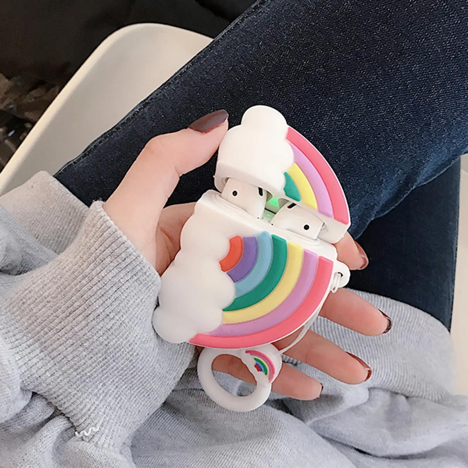 

Dustproof Cartoon Cute Rainbow Earphone Shell Silicone Case Protective Cover Bluetooth Headset Protector For AirPods 1 2/Pro