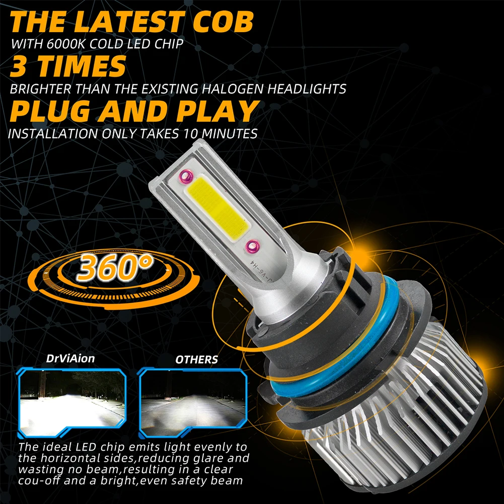 

2Pcs/Pair H4 H7 Car Headlight LED Bulbs H1 H8 H13 9004 9005 9006 9007 H11 48W 6500K Cold White IP68 Waterproof Auto Lamp 12000LM
