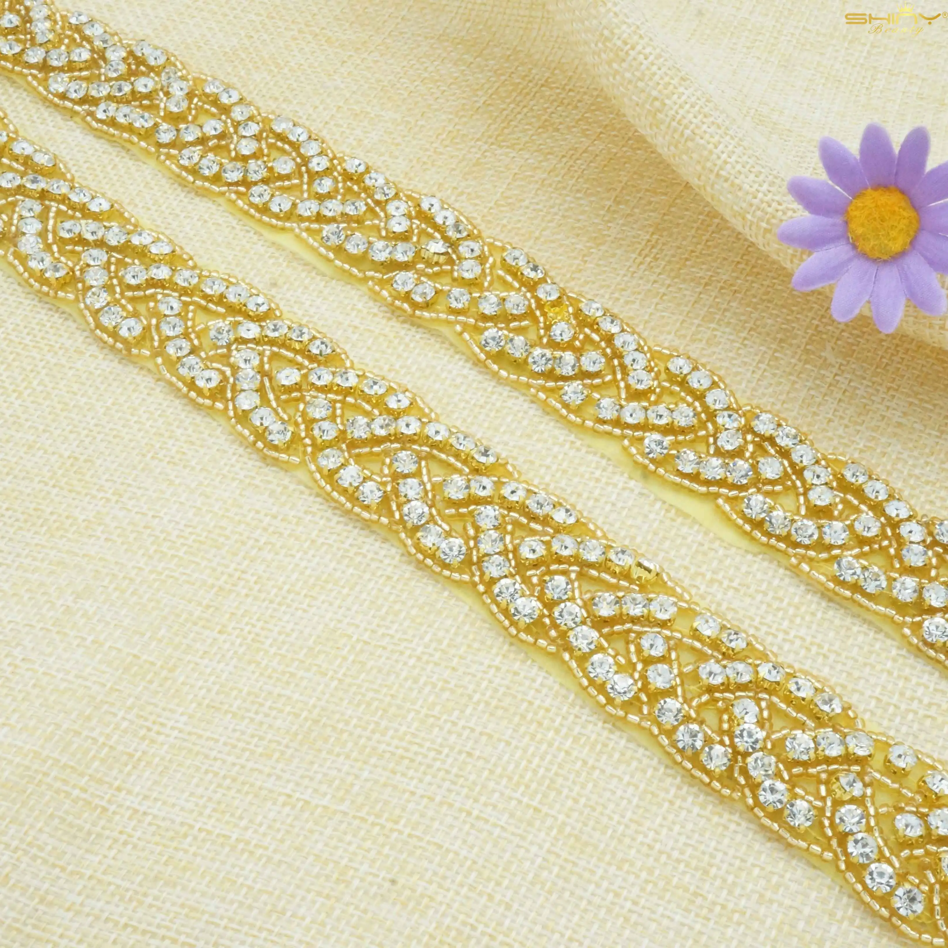 Стразы отделка пояса для свадебного платья золотые стразы аппликация блестящий