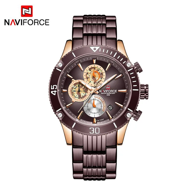coffee Новые мужские часы NAVIFORCE, армейские военные спортивные наручные часы, мужские водонепроницаемые часы с хронографом и датой, зеленые кварцевые часы, мужские часы - Цвет: coffee