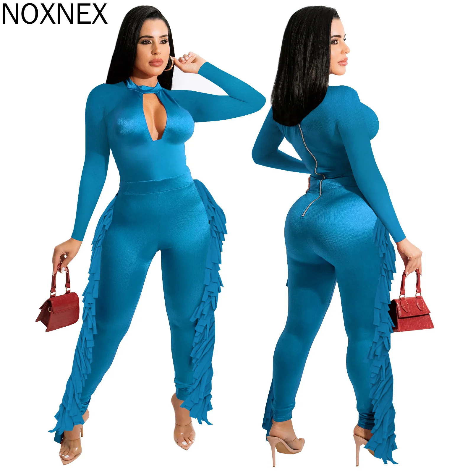 

NOXNEX 2021, модный сексуальный комбинезон с бретелькой через шею, с бахромой, на молнии сзади, Женский однотонный Модный облегающий комбинезон с...