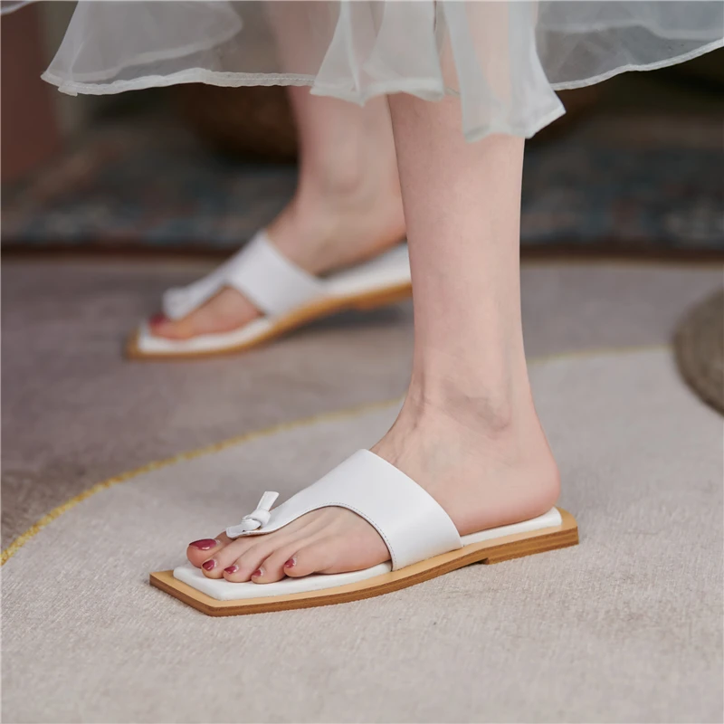 

VERCONAS Flip Flops Fashion Concise Women Sandals Casual Slippers Genuine Leather Summer Flat With Comfortable Beach Shoes Woman