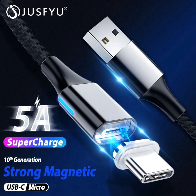 Магнитный кабель Micro usb Type C 5A Сверхбыстрая Зарядка для Huawei P30 Samsung xiaomi redmi note 8 pro iphone