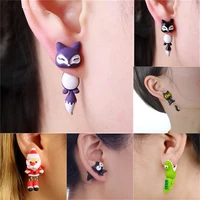 fashion cute animal bite earrings female creative handmade polymer clay dinosaur dog cat earrings party jewelry for women girls