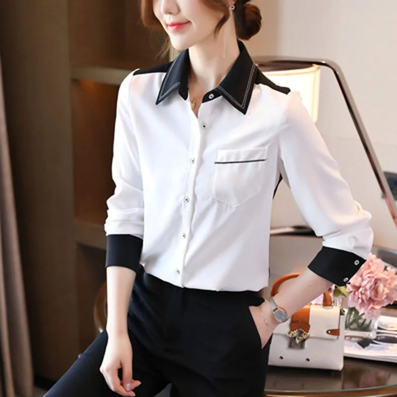 

2021 New Women Spring Fashion Casual Blouses Long Sleeve White Elegant Loose Plus Slim Fit Shirts Office Ladies Tops Mujer