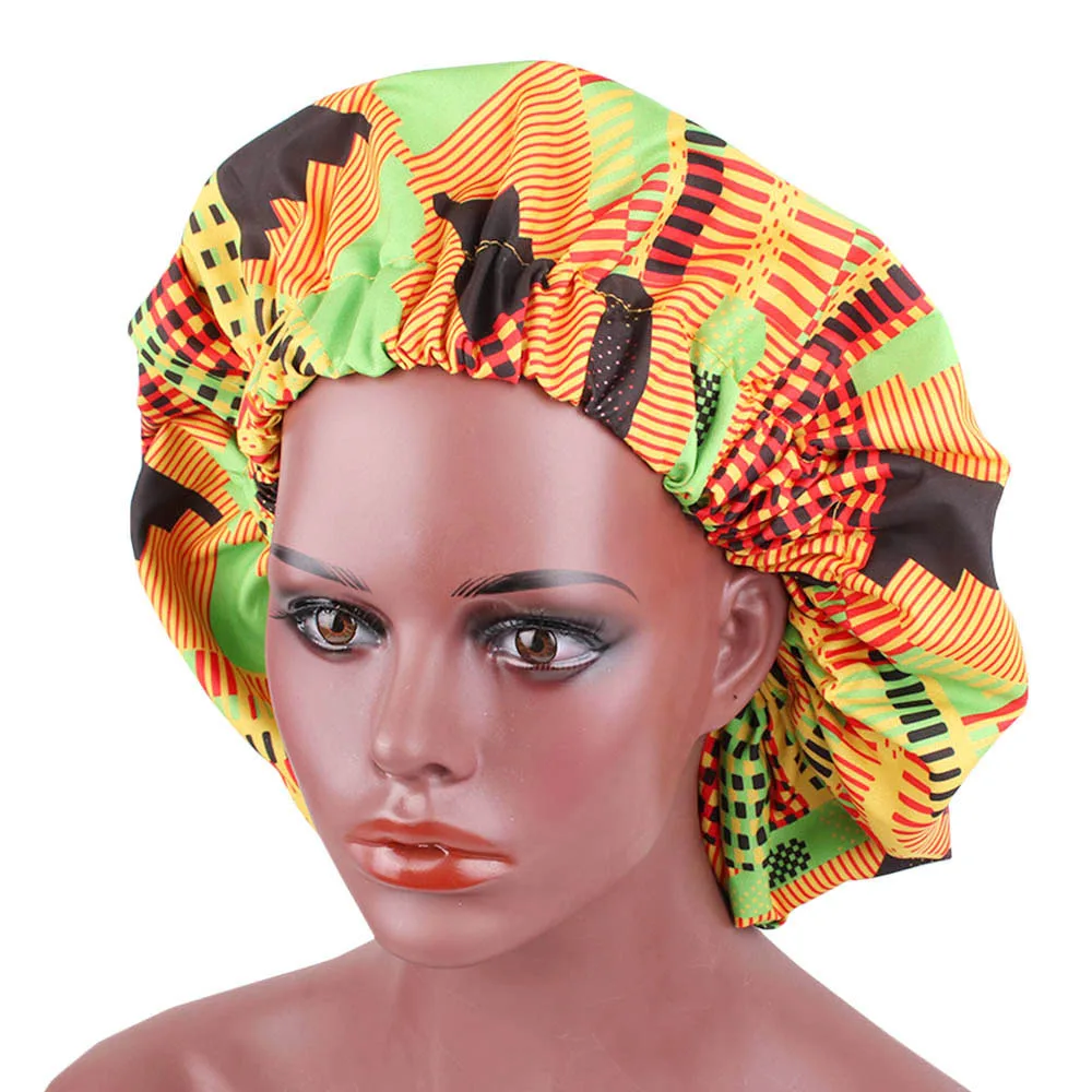 Очень большая атласная подкладка Африканский капот стрейч печати женщин тюрбан