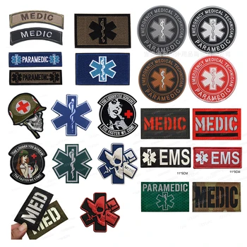 MEDIC Skull Tactical Military Patches PARAMEDIC Decorative Reflective Medical Cross EMT MED bags Embroidery Badges 1