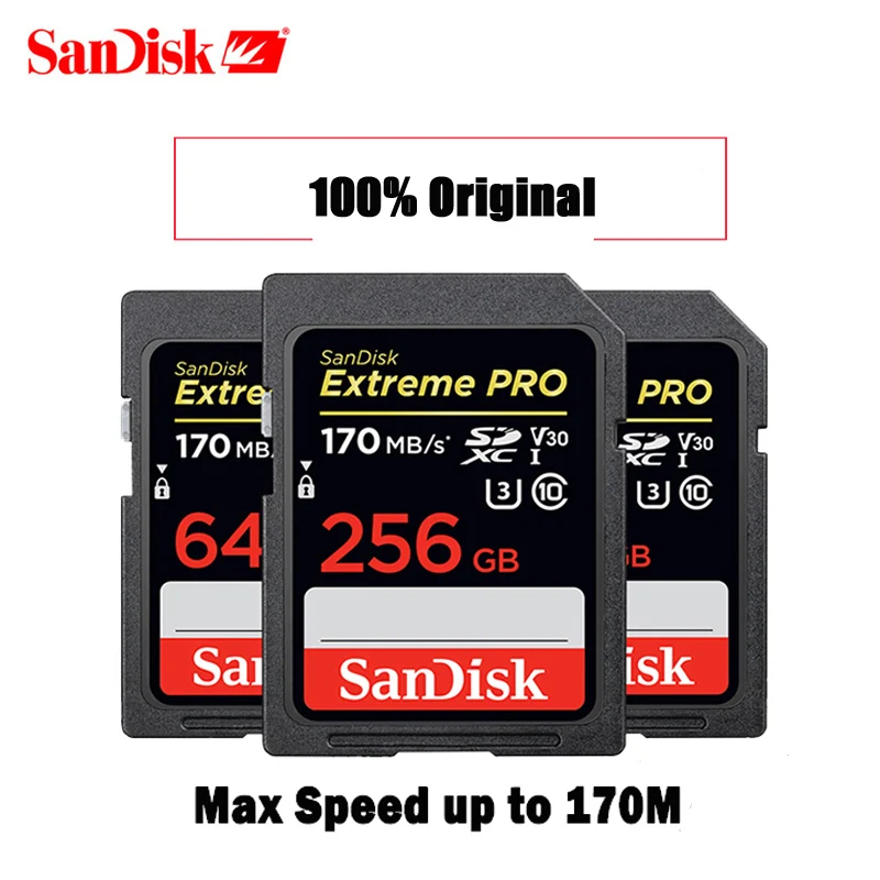 Карта памяти SanDisk Extreme Pro SDHC/SDXC 128 ГБ SD-карта до 170 Мб/с 32 64 512 256 класс 10 U3 UHS-I 4K для