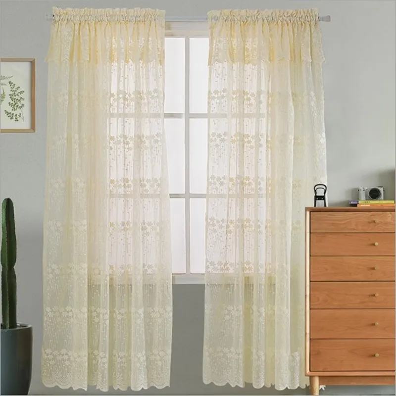 

Warp knitting lace curtain with purple lace. Beige tulle decorative curtain light transmission living room study curtain.