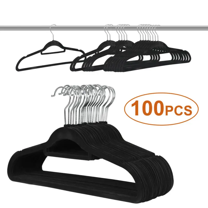 

100PCS Velvet Clothes Suit/ Shirt/ Pants Hangers Bar Deal Sturdy 360 Rotatable