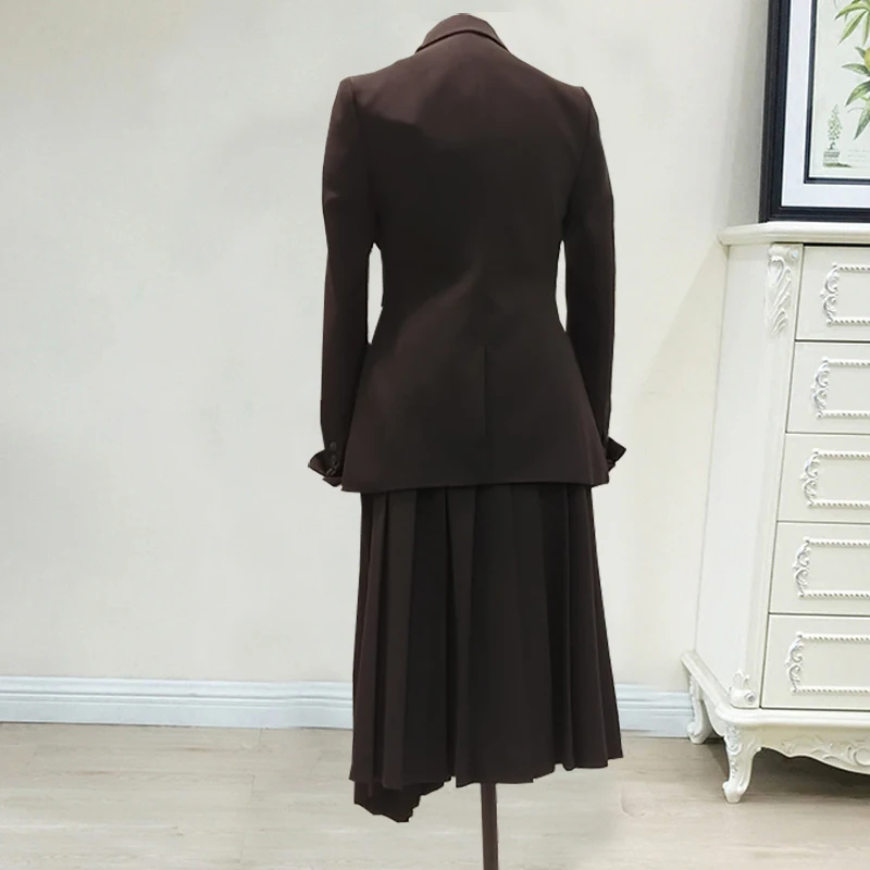 

Suit Women Skirt 2 Piece Set Fashion Office Lady Business Work Wear Slim Suit Jacket Blazer Pleated Skirt Uniform Big Plus Size
