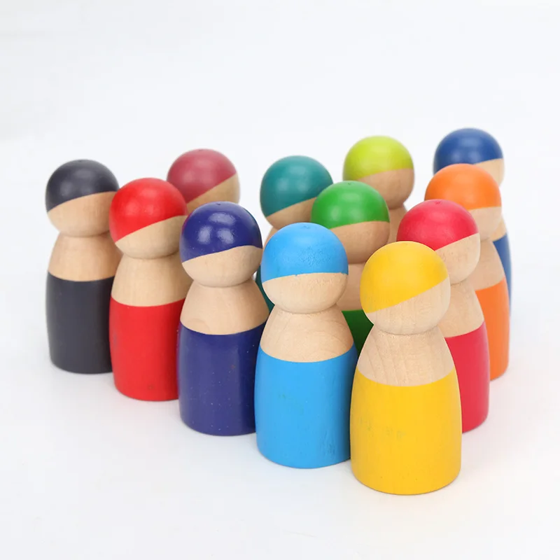13 шт./компл. игрушки Монтессори Деревянные радужные блоки Друзья колышки для