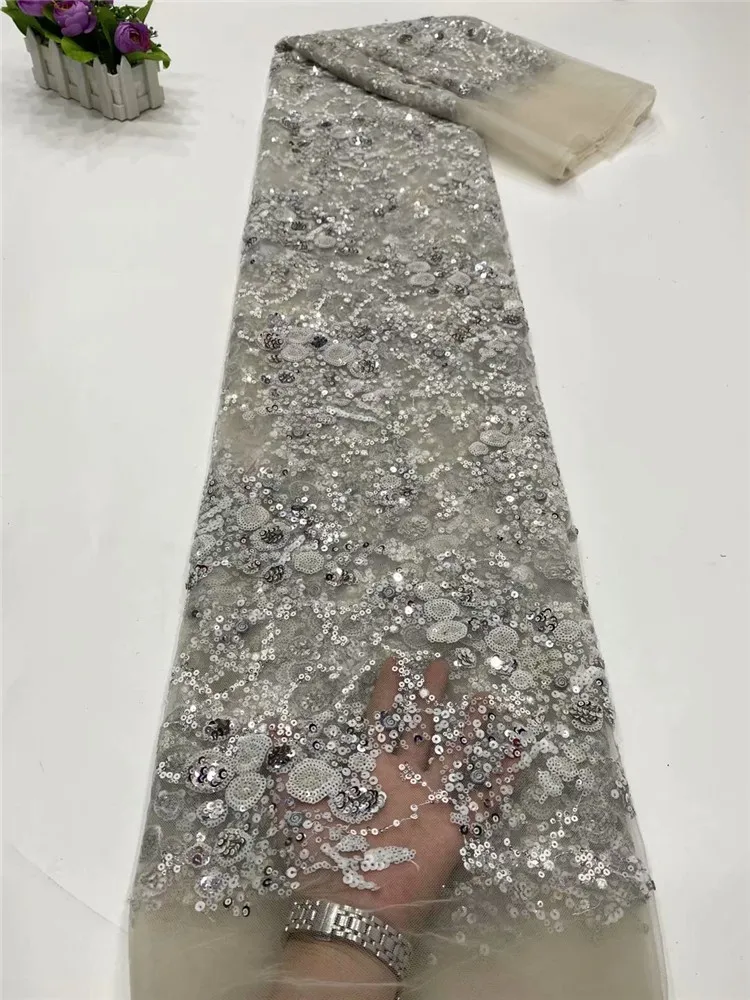 

African Sequins Lace Fabric New Arrival Nigerian Tulle Mesh Lace Fabric For Wedding 3d Sequins Lace Fabrics with Party FD23