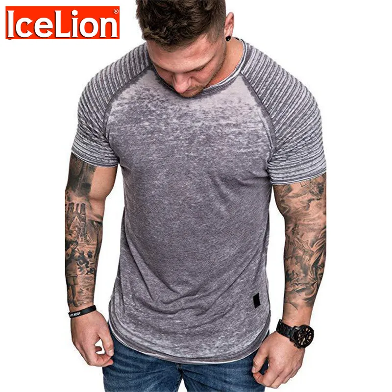 

IceLion 2023 Summer Fold T Shirt Men Fashion Casual Short Sleeve T-shirt Solid Slim Fit O Neck Tops Casual Tshirt DropShipping