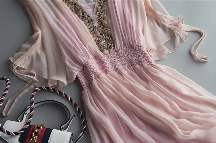 Летнее платье из 100% натурального шелка женское в стиле бохо винтажная одежда