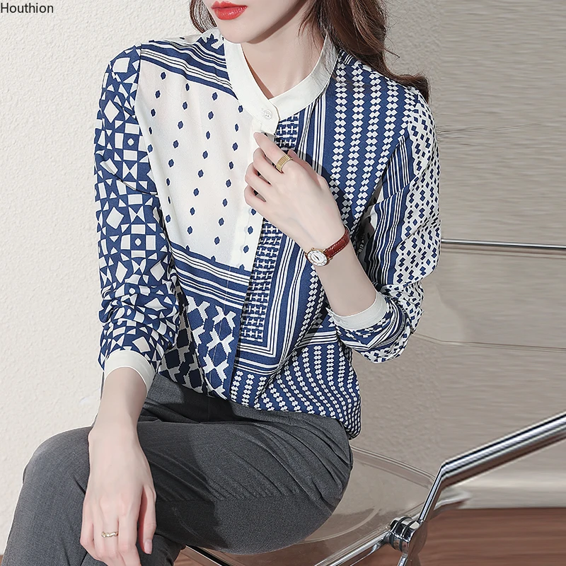 

Women's Blouse Summer Fashion Stripes Plus Size Long Sleeve Top Print Loose Casual Lady Polo Shirt Houthion