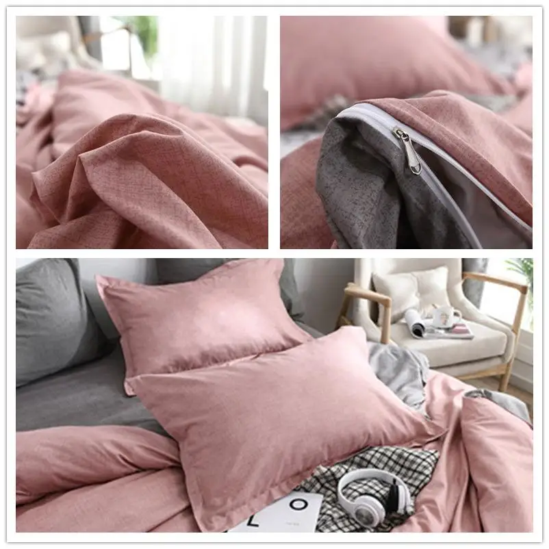 Bedding Set Cotton Solid Plaid AB Side Brife Modern Bed Comforter Twin Queen King Size 3/4pcs Duvet Cover Sheet | Дом и сад