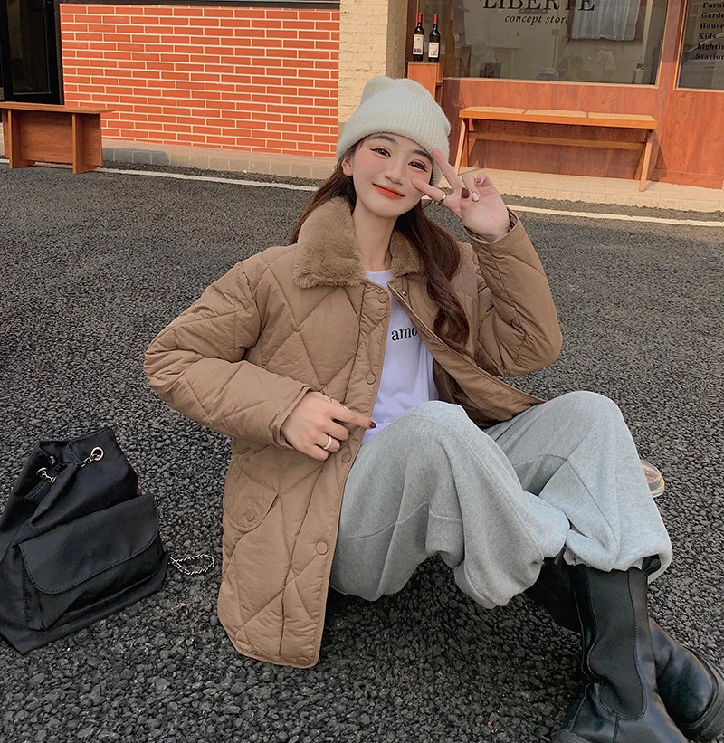 Winter Coat Women Jacket Parkas Lapel Single-breasted Harajuku Clothes Loose Women's Jacket  Warm Thick  Fur Collar Coat Parkas
