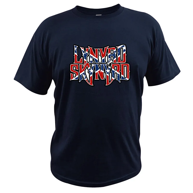Футболка из хлопка, европейский размер Lynyrd Skynyrd Логотип рок-группы, дизайнерские топы с буквенным принтом, удобные мягкие повседневные футболки с круглым вырезом