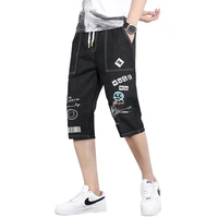new summer casual mens jeans black blue shorts drawstring knee lenth denim pants for cowboy streetwear trousers youth joggers