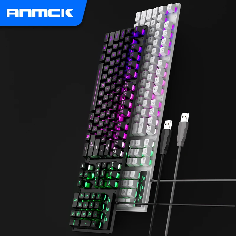 anmck mechanical keyboard usb wired keyboards 104 keys led floating lighting keycap teclados for pc laptop mac desktop gamer free global shipping