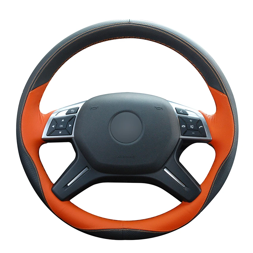 

Hand-stitched Black Suede Orange Leather Soft Comfortable Car Steering Wheel Cover for Mercedes-Benz GL350 ML350