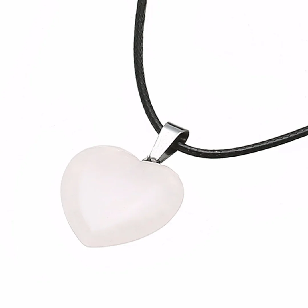 Кожаное ожерелье с подвеской в виде сердца и камня винтажная подвеска форме