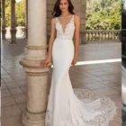Пляжные свадебные платья для женщин, белые, на заказ, трапециевидные, спагетти, 2021, свадебное платье с аппликацией