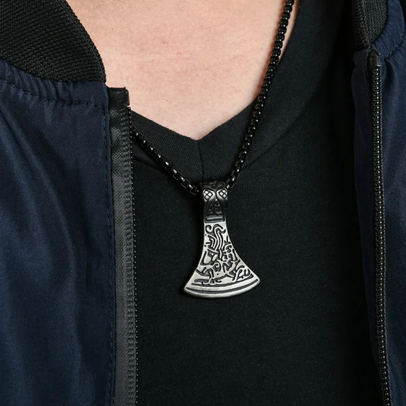 Скандинавский викинговый Воин Ожерелье с топором винтажный черный/серебряный