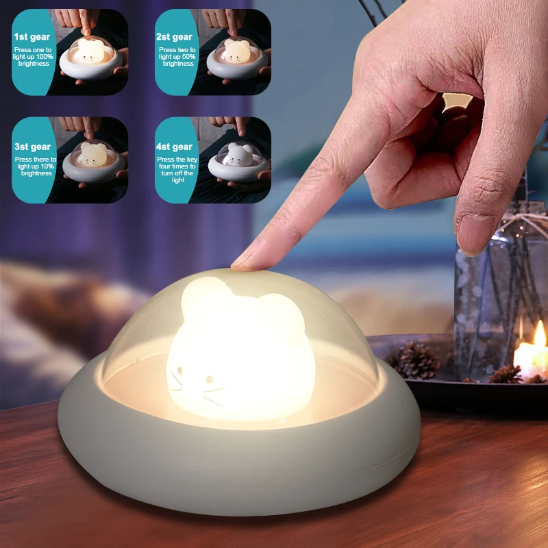 

Led Animal Touch Night light Bedroom Baby Adjustable Sleep Lamp Cute Children USB Rechargeable Cat Night Light Bedside Lamp
