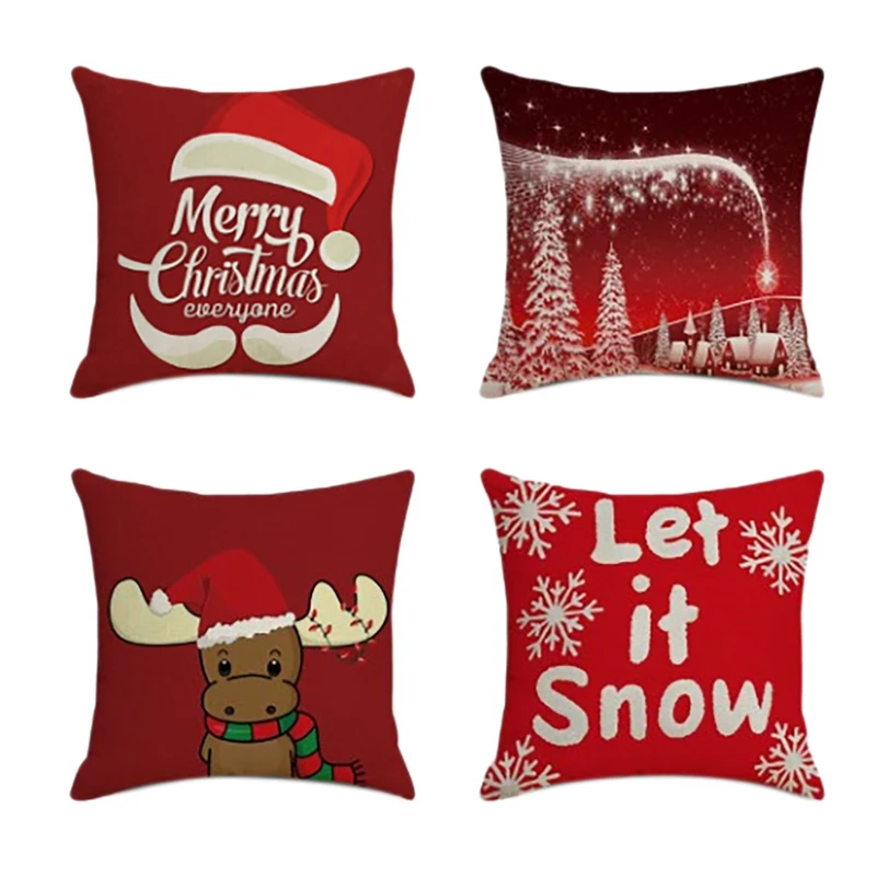 

4Pcs Christmas Santa Claus Square Pillowcase Home Decor Linen Pillow Cases Cushion Covers Sofa Car Pattern 45X45cm