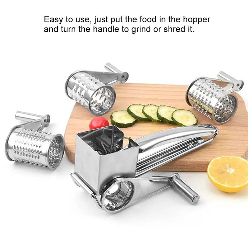 

Cheese Grater Kitchen Manual Shredding Fruit Vegetable Slicing Shredder Potato Nut Grinder Cooking with 4 Replacement Heads