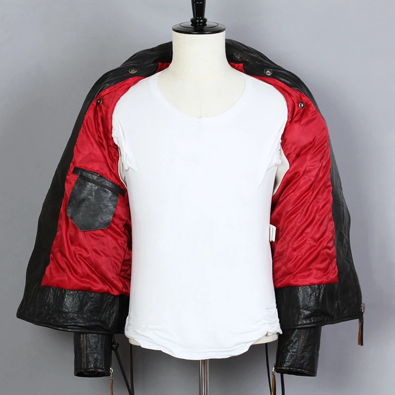 

Fashion Genuine Jacket Men Turn-down Collar Motorcycle Biker Clothing Cow Vintage Real Leather Coat