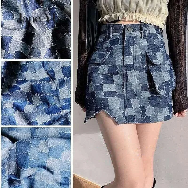 Жаккардовая джинсовая ткань JaneYU для сращивания в клетку брюк весны и осени